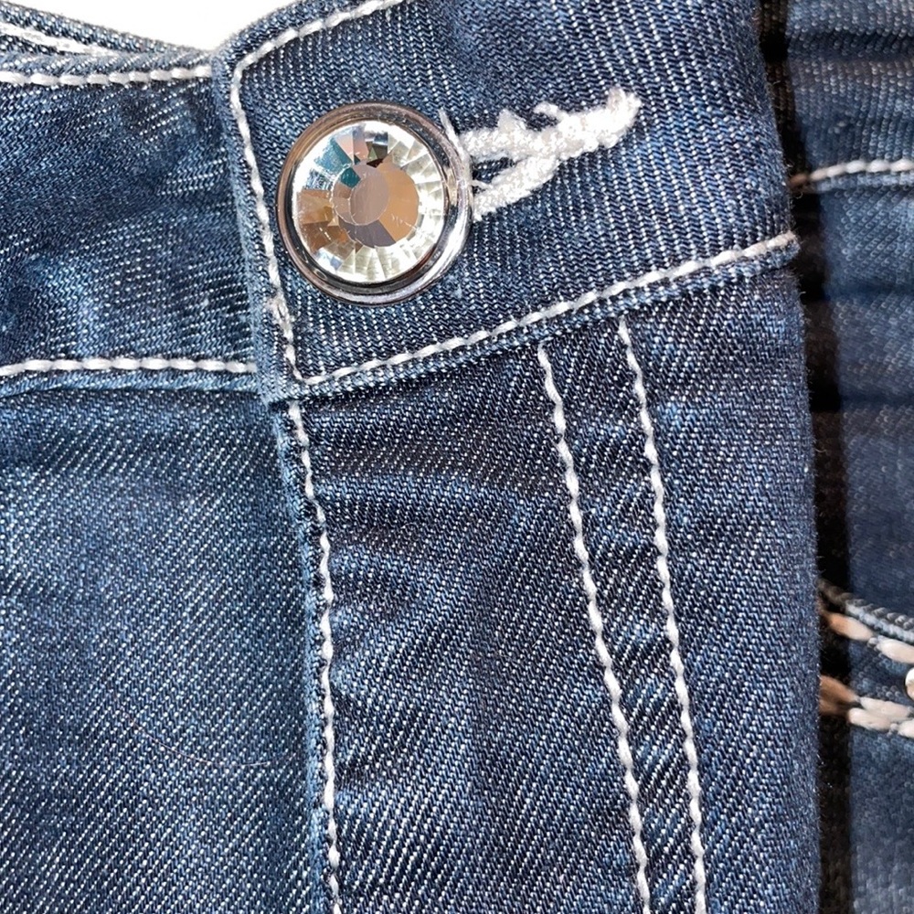 LA IDOL JEANS 15 ROSE Flair LEG JEANS RHINESTONES 5-POCKET ZIPFLY - Picture 15 of 16